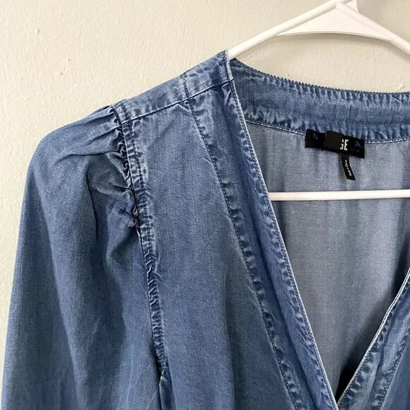 Paige denim long sleeved dress wraparound style v-neck tie waist casual dress - Picture 2 of 7